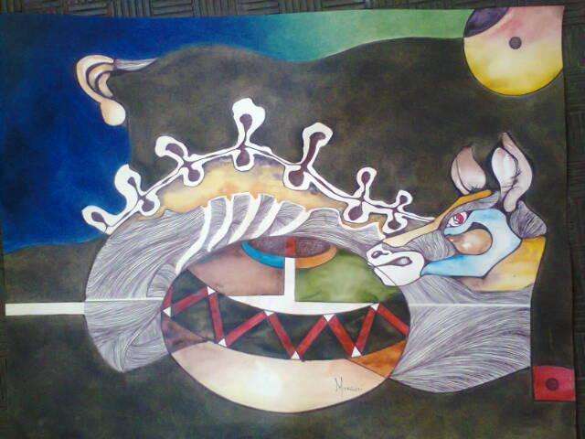 NATHANIEL MOKGOSI MIXED MEDIA ON PAPER UNFRAMED