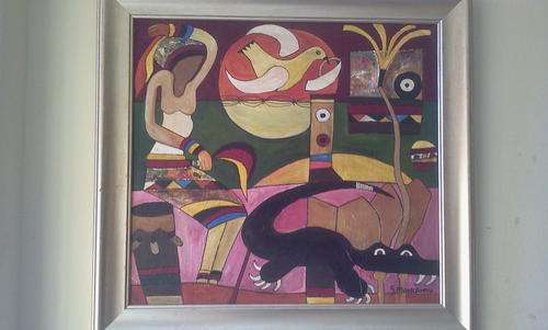 SPEELMAN MAHLANGU OIL ON BOARD FRAMED