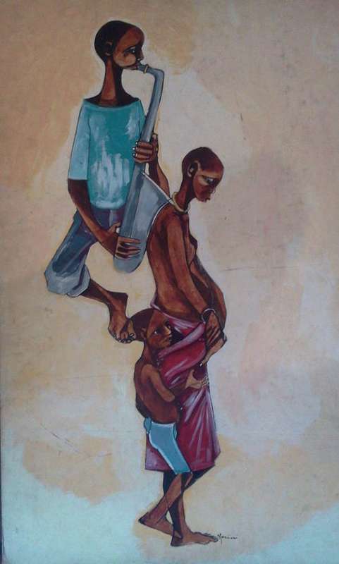 NATHANIEL MOKGOSI ACRYLICS ON BOARD UNFRAMED
