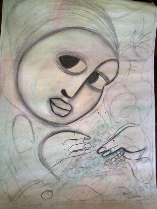 BEN MACALA CHARCAOL AND PASTEL ON PAPER