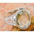Beautiful Faceted Green Amethyst (white gold plated) 925 Sterling Silver Ring