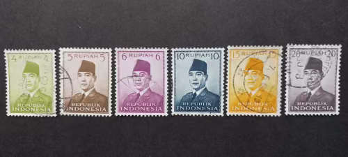 INDONESIA PRESIDENT SUKARNO 1951 6 STAMPS