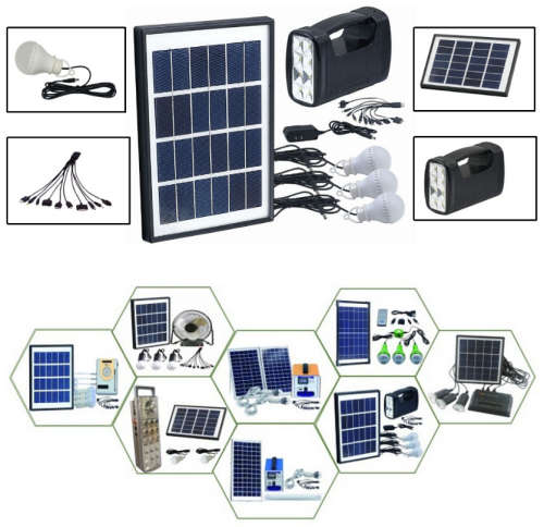 Home Solar System - Battery Control Unit, 3 LED Lamps, Solar Panel, Remote & 10 in 1 Charging Cable
