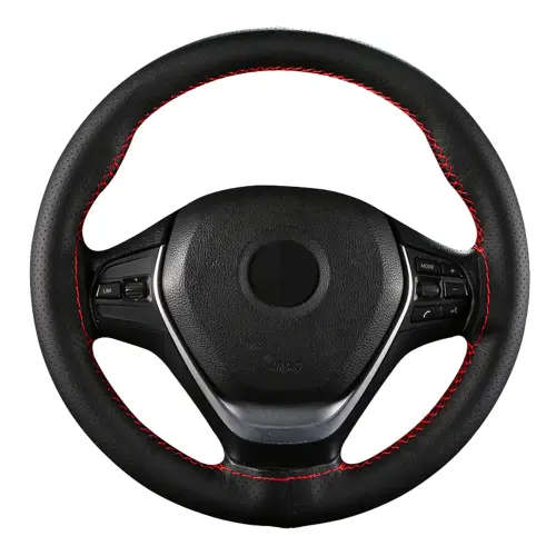 Universal DIY Faux Leather Car Steering Wheel Cover Kit - Black Stitching