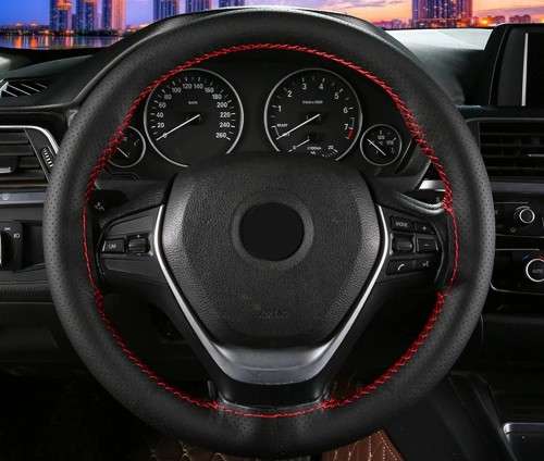 Universal DIY Faux Leather Car Steering Wheel Cover Kit - Black Stitching