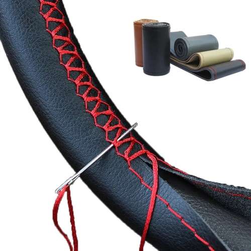 DIY Faux Leather Car Steering Wheel Cover Kit - Red Stitching