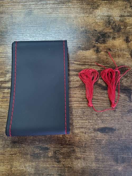 DIY Faux Leather Car Steering Wheel Cover Kit - Red Stitching