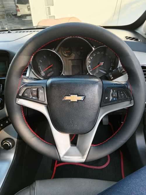 DIY Faux Leather Car Steering Wheel Cover Kit - Red Stitching