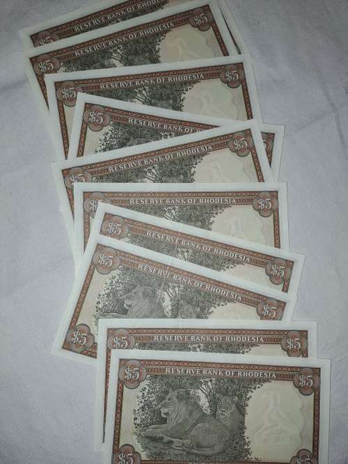 WOW! Rare find: Set of 10 $5 Rhodesian banknotes - in sequence