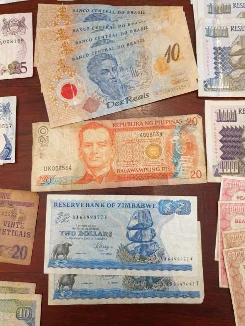 A large collection of banknotes.
