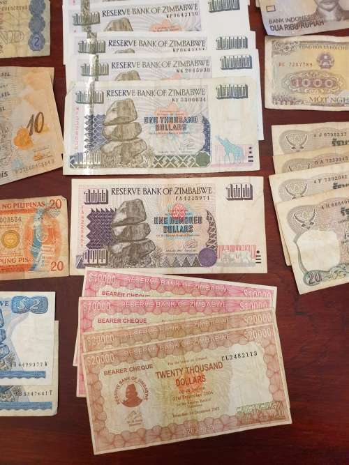A large collection of banknotes.