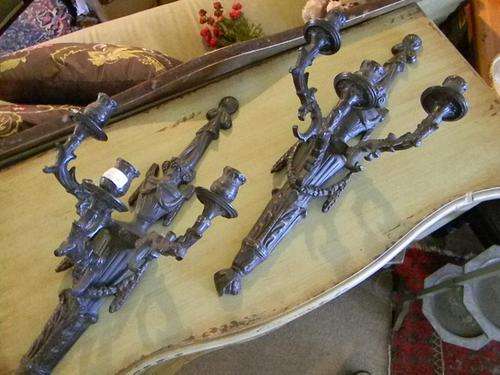 Pair of 3 Light Cast Iron Wall Sconces