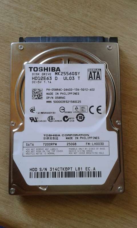 Toshiba MK2556GSY 250GB SATA 2.5" 7200rpm Laptop Hard Disk Drive