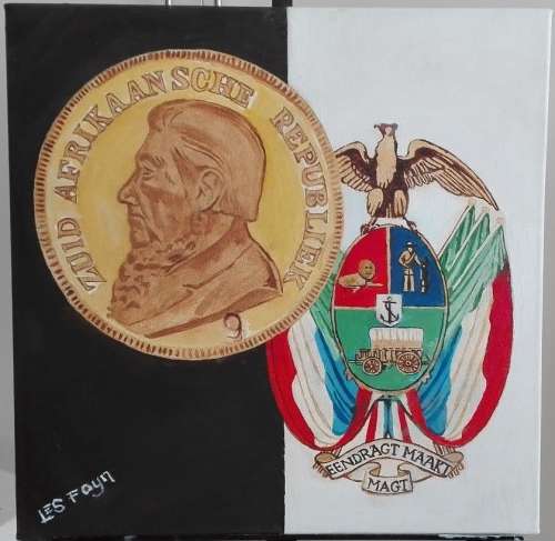 Oil Painting of ZAR Single 9 Coin with ZAR Crest by SA Artist Les Foyn - Approx 51x51cm