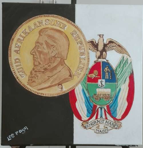 Oil Painting of ZAR Single 9 Coin with ZAR Crest by SA Artist Les Foyn - Approx 51x51cm