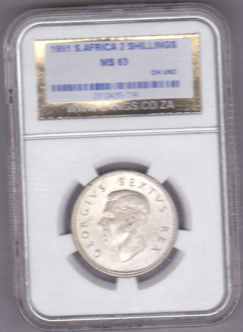 1951 2 shillings Sangs graded MS63