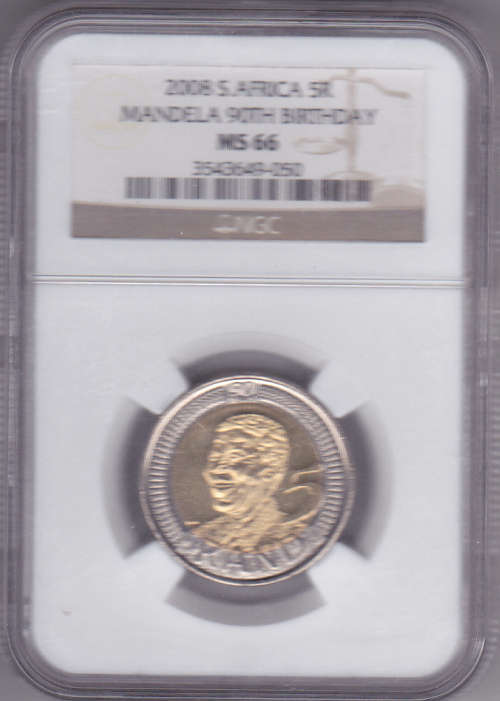 2008 R5 NGC MS 66 Mandela 90th birthday