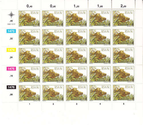 1982 Prehistoric Animals Full sheets of 25 each 5c,15c,20c,25c MNH SACC 536-39