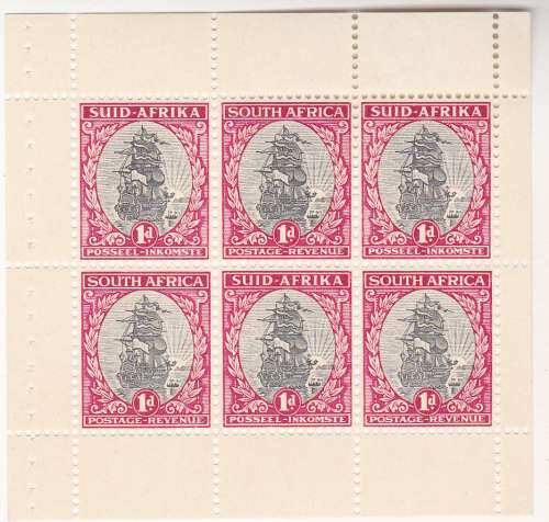 1937 Union 1d Booklet no11 pane of 6 MNH  Upright Wm