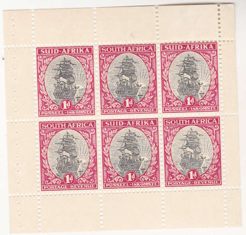 1937  Union 1d Booklet no11 pane of 6 MNH  Upright Wm