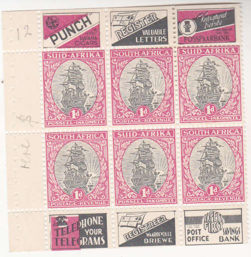 1935 Union 1d Booklet no 10 pane of 6 MNH INV Wm