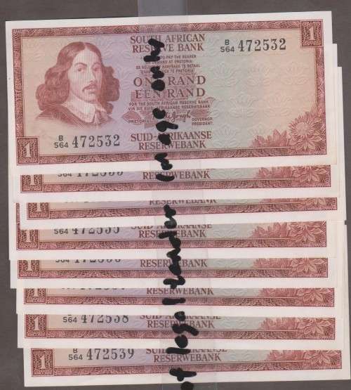 1975 R S A R1 x 8 T W de Jongh in UNC grade No's B/564 472532-539