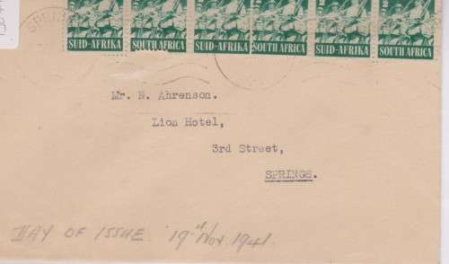 FDC1941 Union of S A South African War Effort 1/2d x 6 FDC VERY GOOD dated 18/11/41 SACC 87