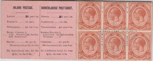 1922 Union Bookler no 4 MNH some stamps missiing as per scan SACC 4 Missing 10  x 1d and 4 x 1/2d