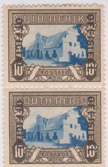 1939-51 Union Official 10s vertical pair blue and Blackish brown MLH SACC O36 RARE
