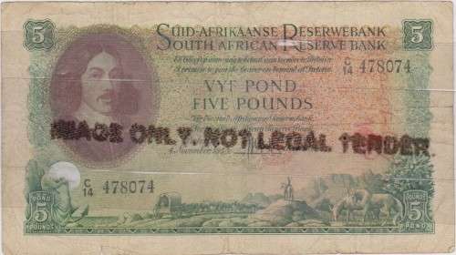 1950 Union % Pound note signed by M H de Kock in VF- grade