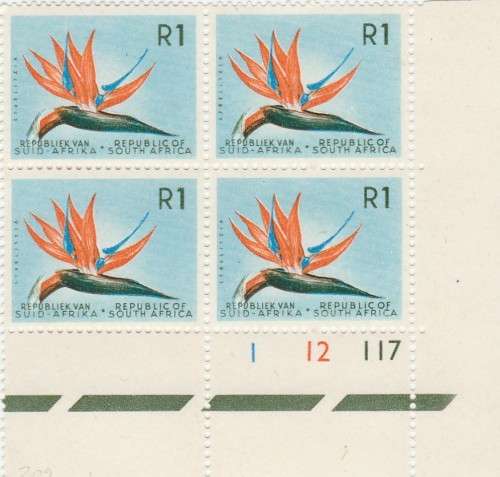 1964 R S A R1 Control Block of 4 No 1 12 117 WMK RSA MNH SACC 235