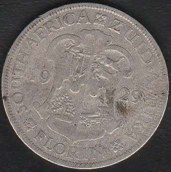 1929 Union of S A  2 hillings {Florin} in F grade Hern`s value R400
