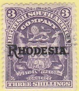 1902 BSAC  3 shillings overprinted RHODESIA MLH SACC 106