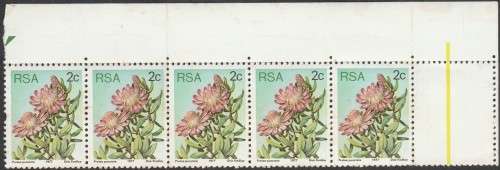 1977 RSA 3rd Def Iss 2c top right cornr block of 5 MNH SACC419