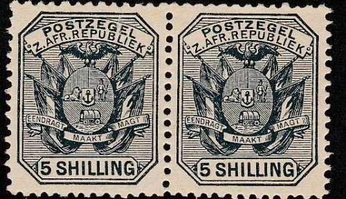 1895 Transvaal 5 shillings  pair MNH SACC 217 CV R1800