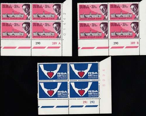 1969 RSA 1st Heart TransplantCB`s 2 1/2c x 2 and 12 1/2c x1 MNH SACC 285,286