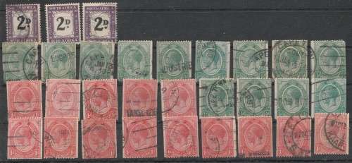 1913 Union 13  1/2d and 14 1d Coil singles Used and 3 1950 2d Post Due used s SACC 217,218 0 39a