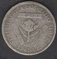 VERY RARE 1925 Union OF S  Silver 3d in F grade with Ptotea Herns va lue VF R225 F R35 Rare coin
