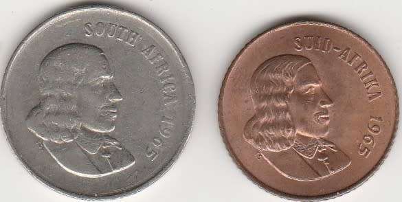 1965 R S A 20centenglish in VF grade , 2 cent in Unc grade