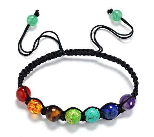 7 Color Mixed Stone Chakra Beads Bracelet Multi-layer Wrap Adjustable Braided Rope