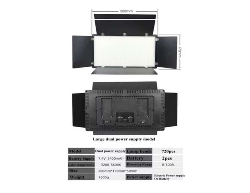 Rechargeable Video Led Light Kit  Pro LED 800 Photography (3200 - 6500K)