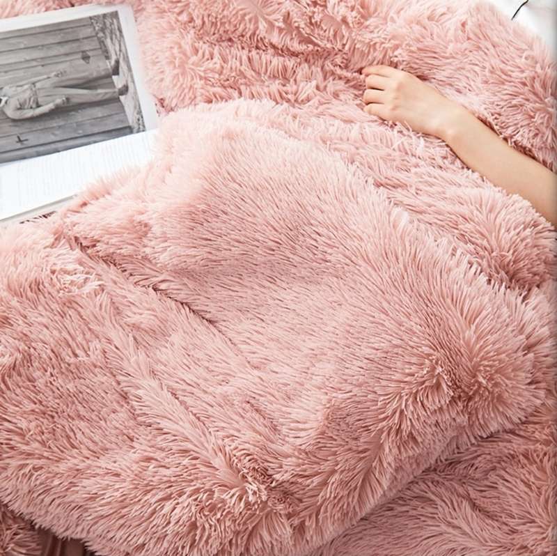 5 Piece Faux Fur Comforter Sets - Solid Colors