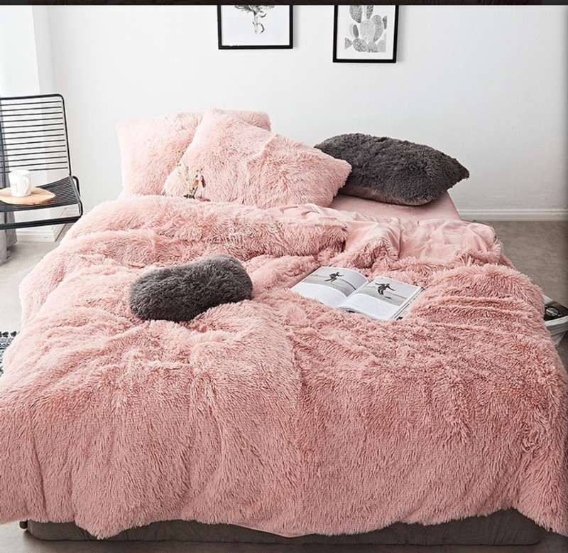 5 Piece Faux Fur Comforter Sets - Solid Colors
