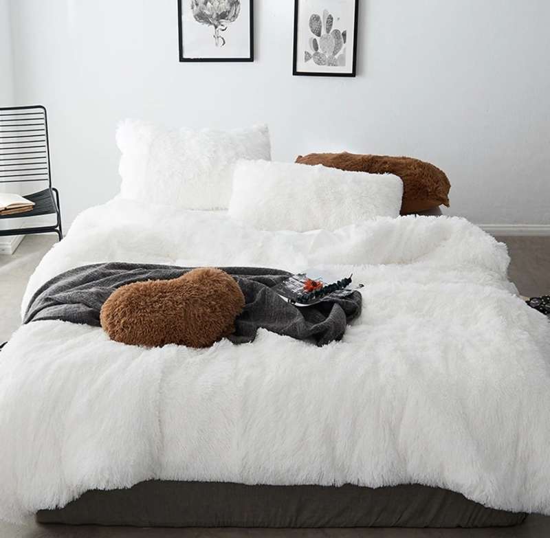 5 Piece Faux Fur Comforter Sets - Solid Colors