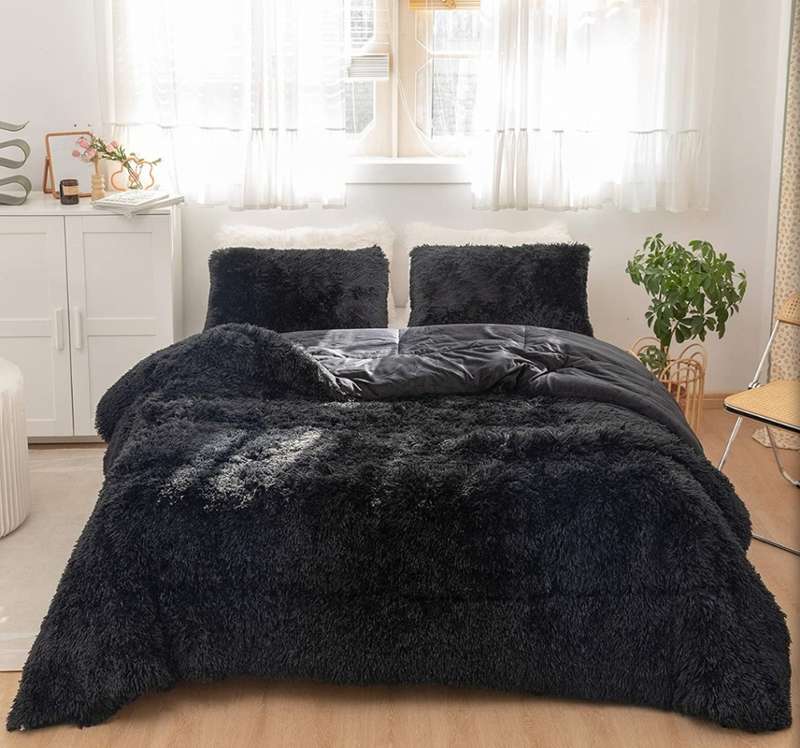 5 Piece Faux Fur Comforter Sets - Solid Colors