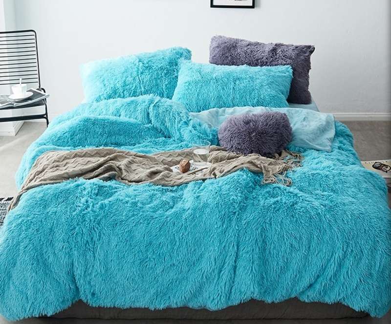 5 Piece Faux Fur Comforter Sets - Solid Colors