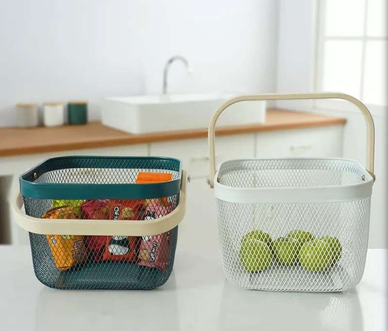 Mesh Storage Basket With Wooden Handle