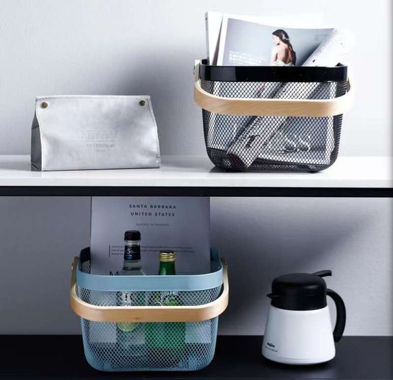 Mesh Storage Basket With Wooden Handle