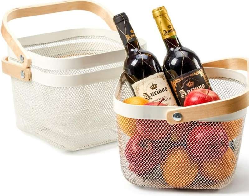 Mesh Storage Basket With Wooden Handle