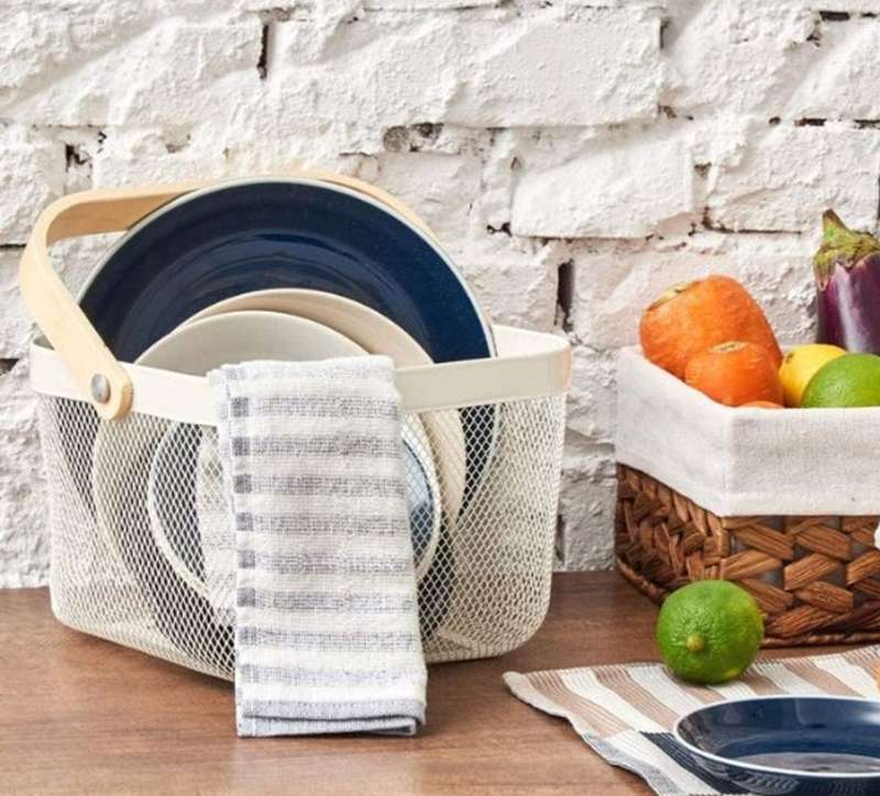 Mesh Storage Basket With Wooden Handle